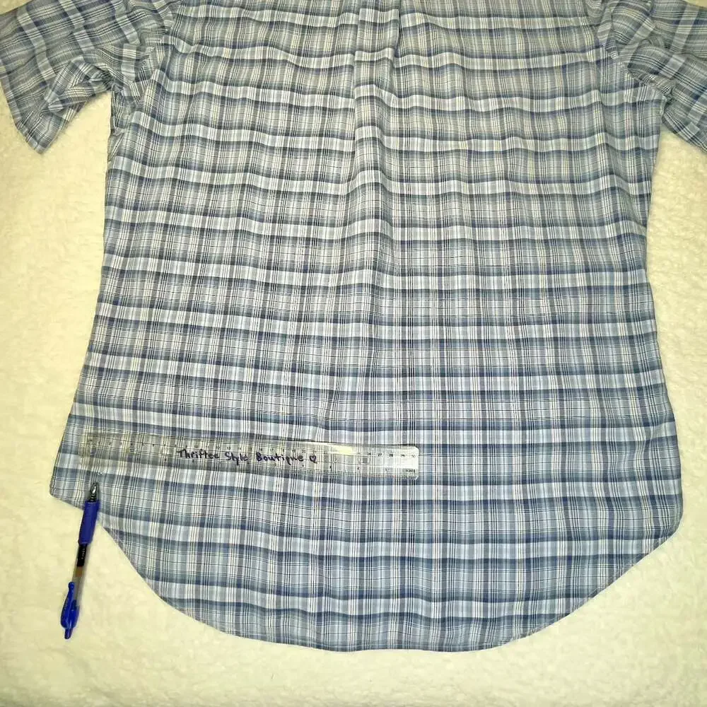 Ralph Lauren Polo Logo Classic Fit Mens M Short Sleeve Blue Plaid Button Down